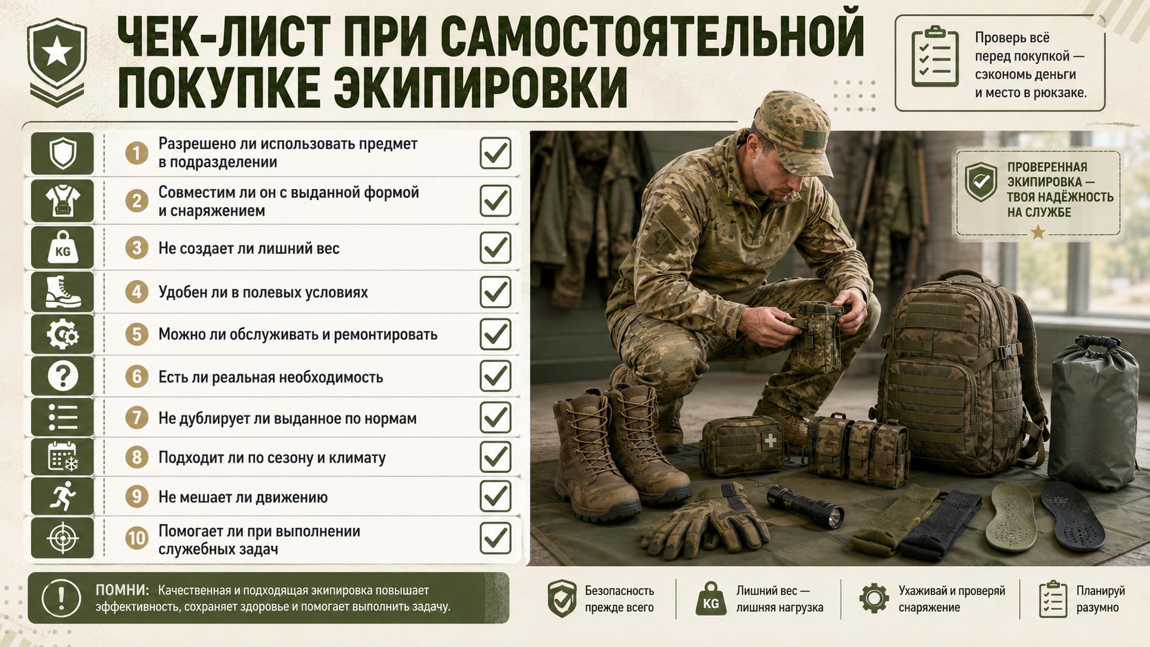 Чек-лист при самостоятельной покупке экипировки